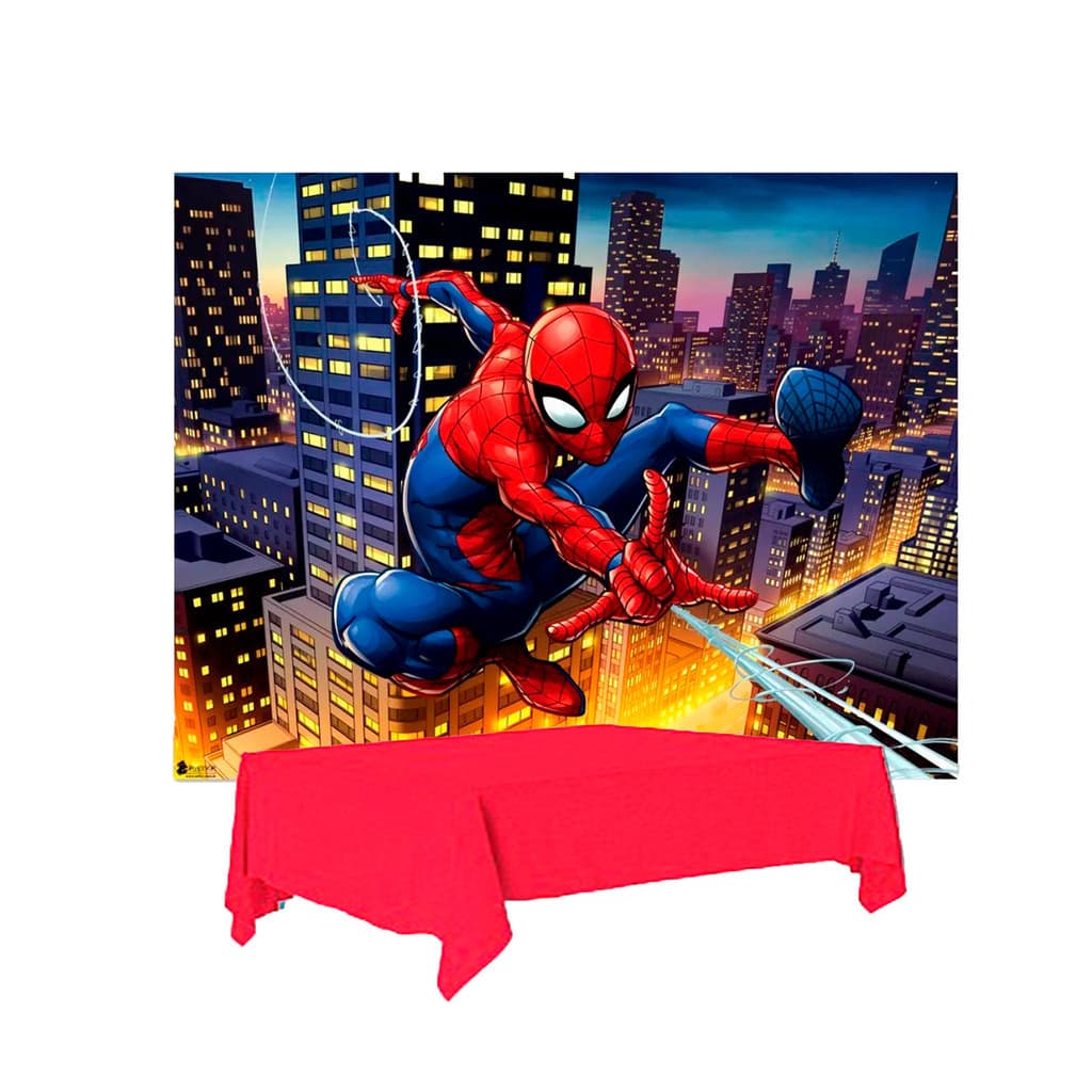 Kit festa Homem Aranha Decoração Painel GG +Toalha Vermelha