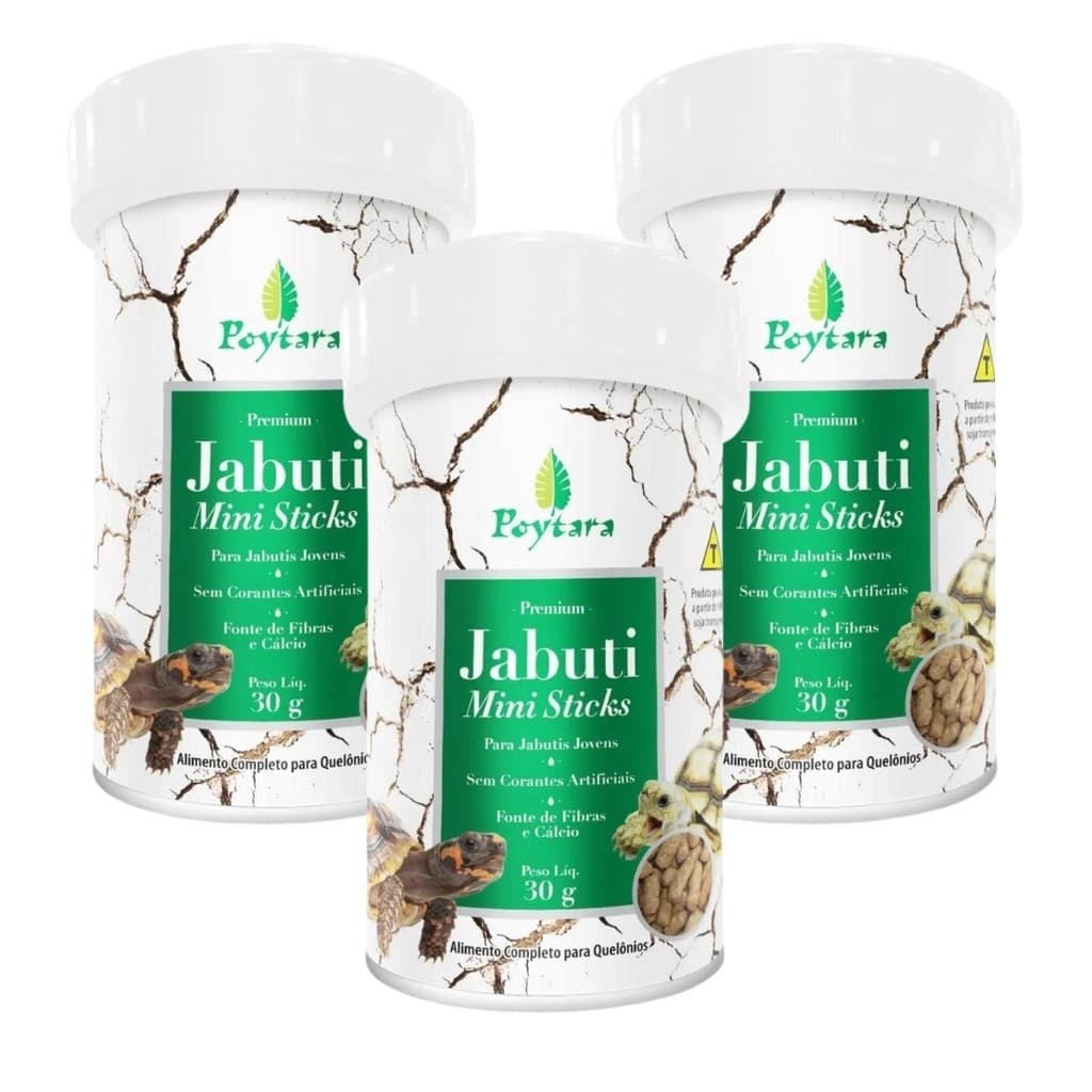 3x Ração Poytara Jabuti Filhote Mini Sticks Crescimento 30g