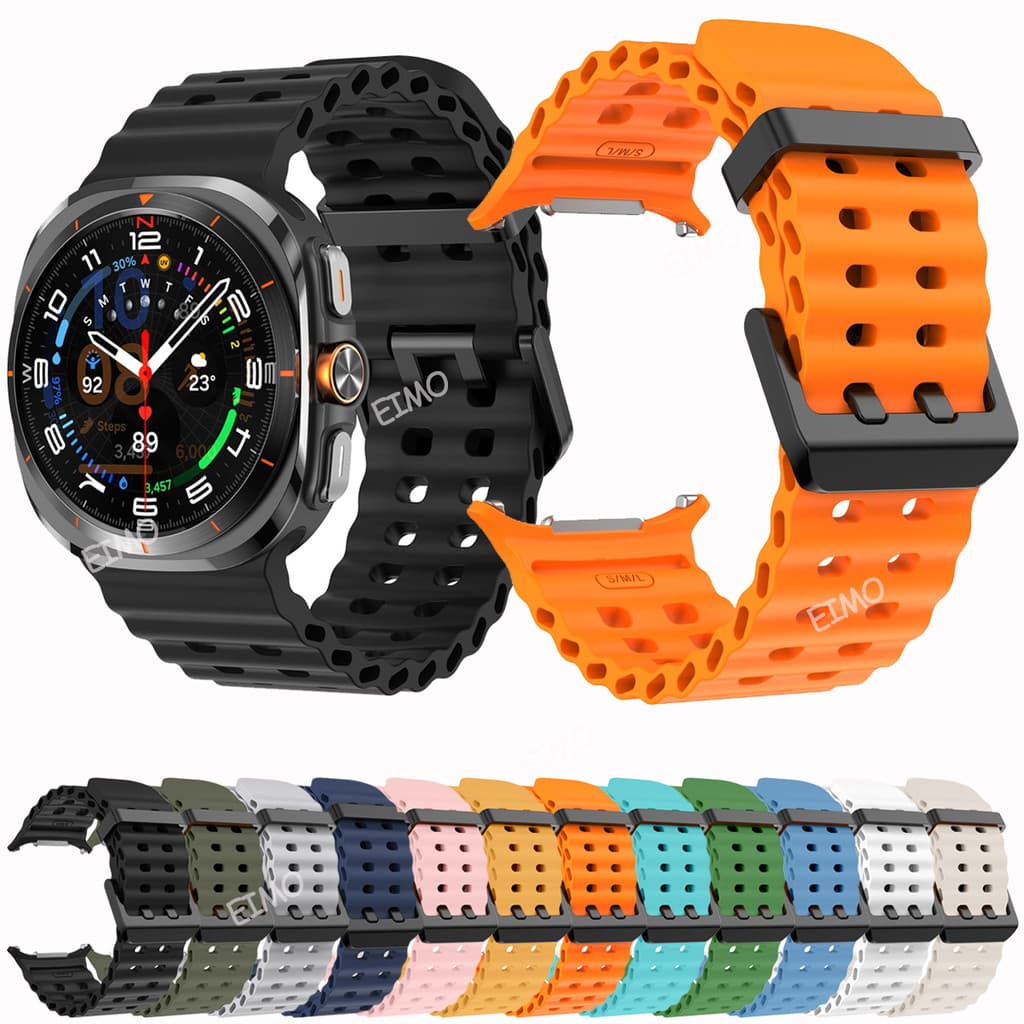 Pulseira de Silicone Para Samsung Galaxy Watch 7 Ultra 47mm Ocean Doble Botonadura