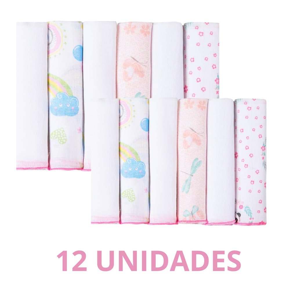 Kit Pano de Boca 12 unidades 30x30cm 100%algodao Bebê
