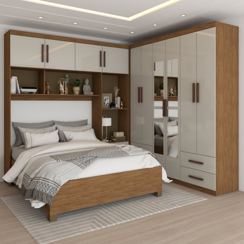 Guarda-Roupa Casal Modulado com Cama Paradise 10 Portas com Espelho 6 Gavetas