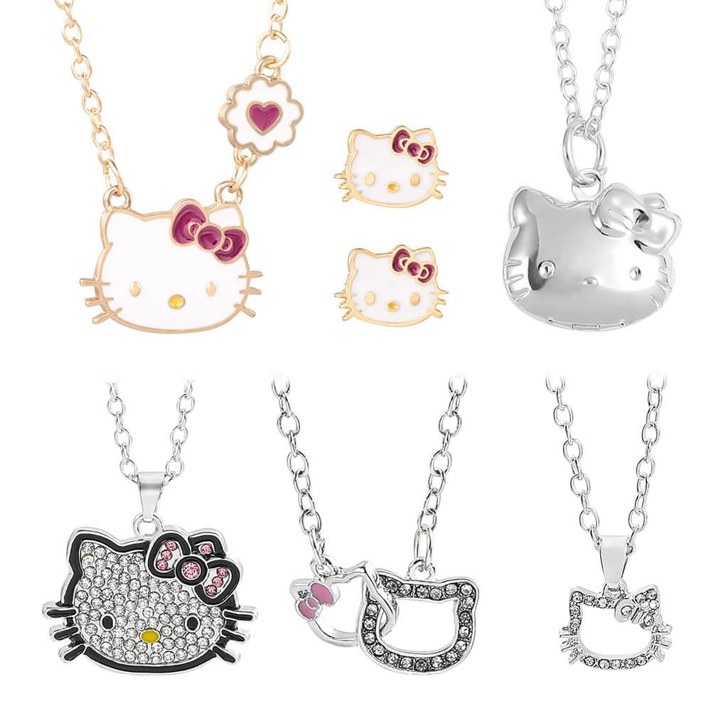 Lindo Rhinestone Hello Kitty Pendant Colares Para Meninas Jóias Em Cadeia De Clavícula De Cartoon Exquisite
