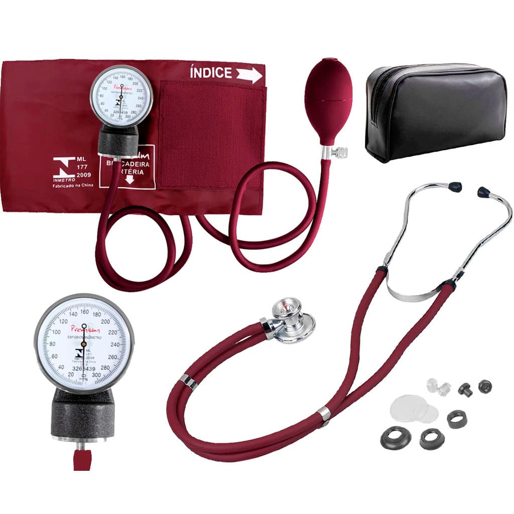 Kit enfermagem Esfigmomanômetro Vinho com Estetoscópio Rappaport vinho Profissional