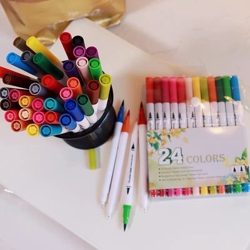 Kit 12 ou 48 Cores com ponta dupla pincel estilo brushpen e ponta fina /Lettering Canetinha/Colorido Art Marker Set para