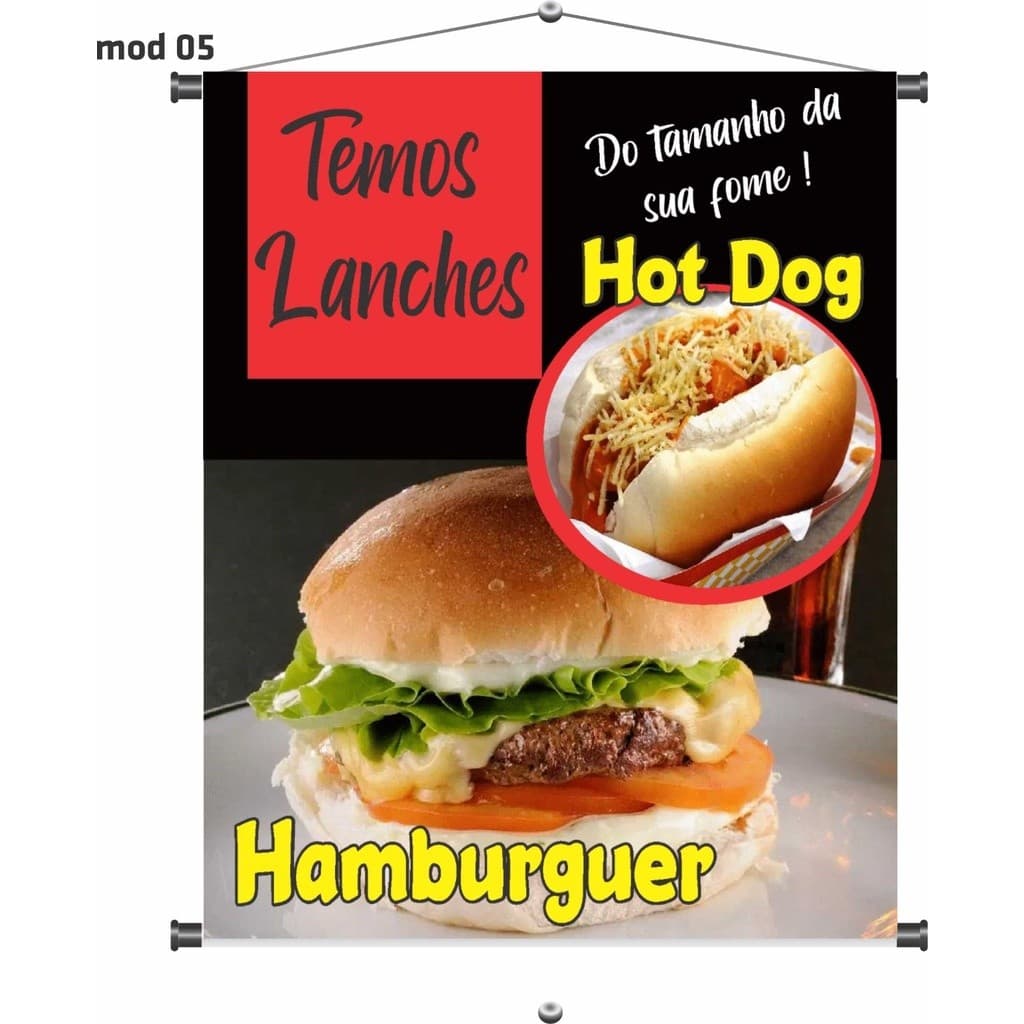 Banner pronto divulgação Temos Lanches lanchonete bar 60x50cm