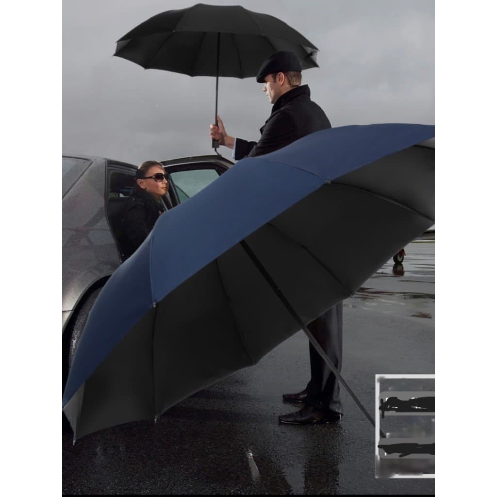 Guarda-chuva grande duplo extra grande reforçado preto cor sólida unissex Preto