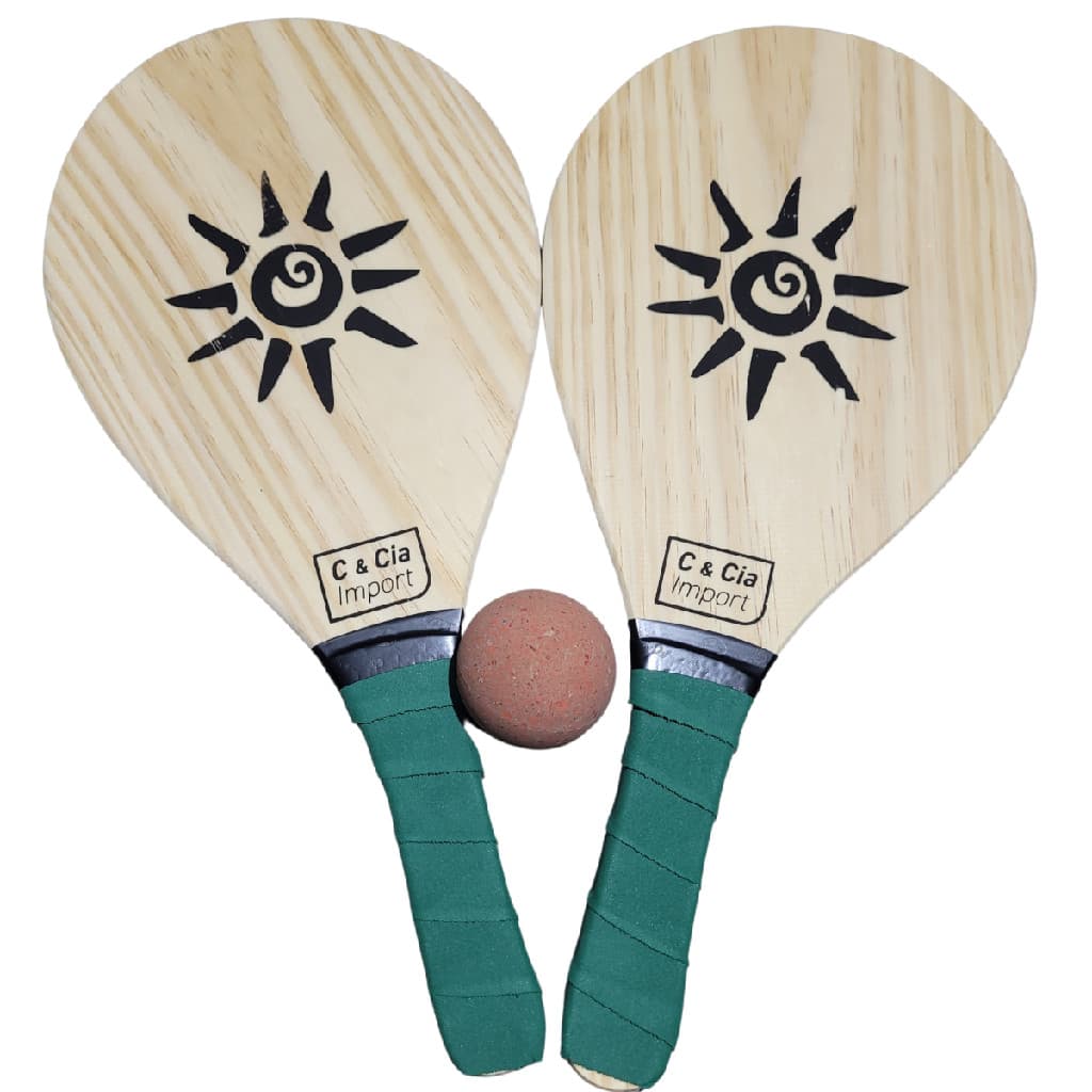 Kit Jogo Frescobol Tênis De Praia 2 Raquetes Madeira + Bola
