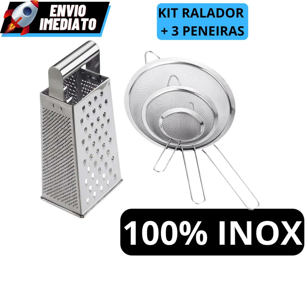 Kit Ralador Peneiras Inox Coador Fatiador 4 Faces Alimentos Utensilios Cozinha