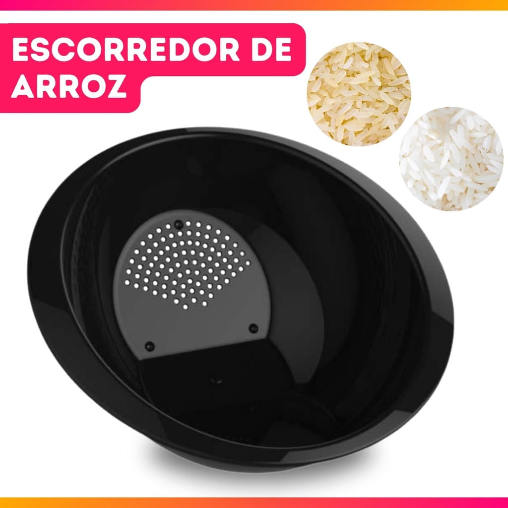 Escorredor De Arroz Macarrao Plastico Lavador Alimentos Preto