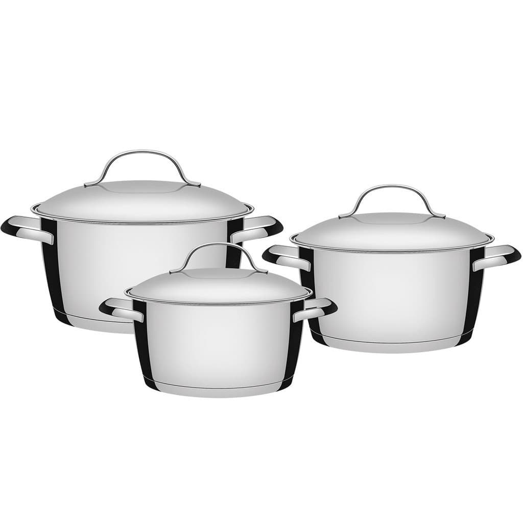 Jogo de Panelas Tramontina Allegra em Aço Inox com Fundo Triplo e Tampas de Inox - 3 Peças