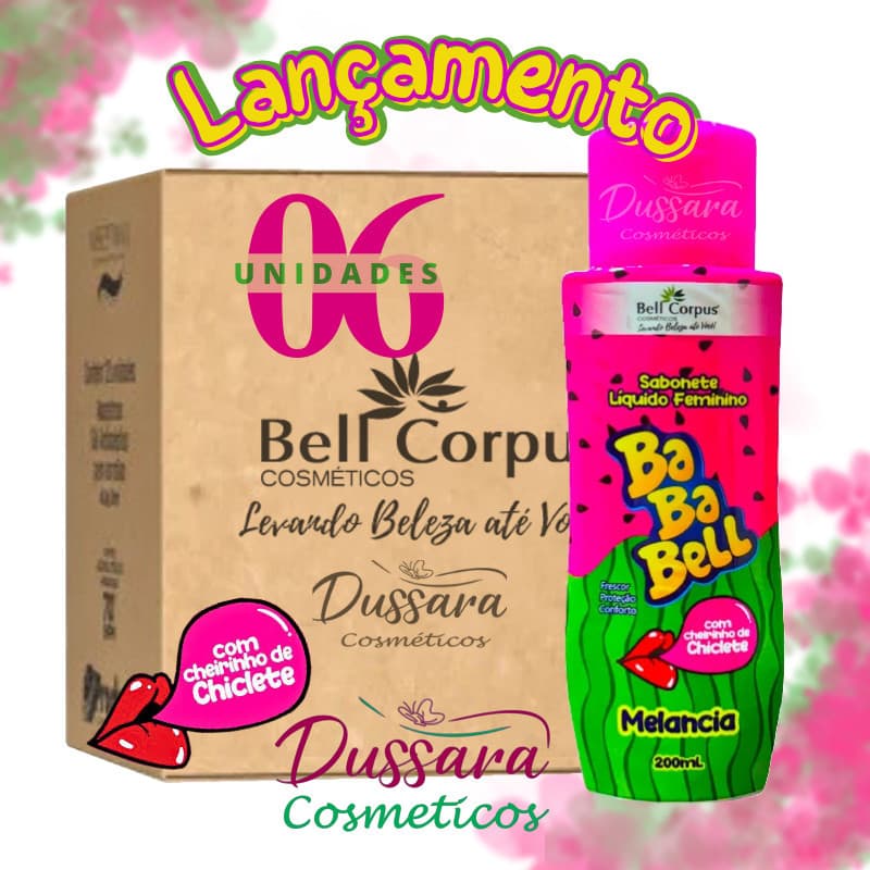 Kit 6 Sabonete Líquido Íntimo Bababell Melancia (Cheirinho de Chiclete) 200ml ||