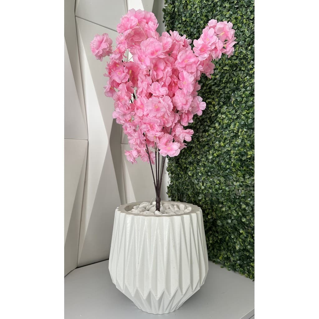 Flor Cerejeira Pessegueiro Artificial + Vaso Origami Pedra