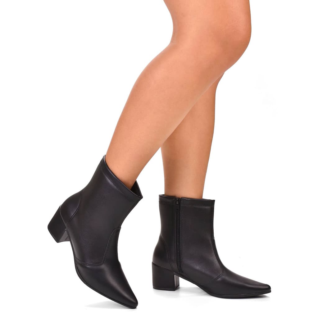 Bota Feminina Social Cano Baixo Medio  Bico Fino Salto Bloco Médio Baixo Confortável Blogueira