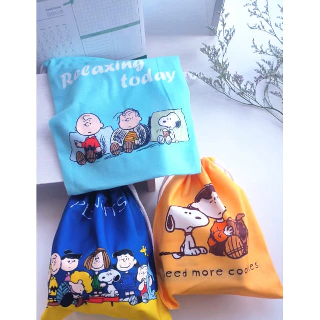 Snoopy Drawstring Pockets Drawstrings Sacos De Pano Para Estudantes Cosméticos Higiene Pessoal Portáteis