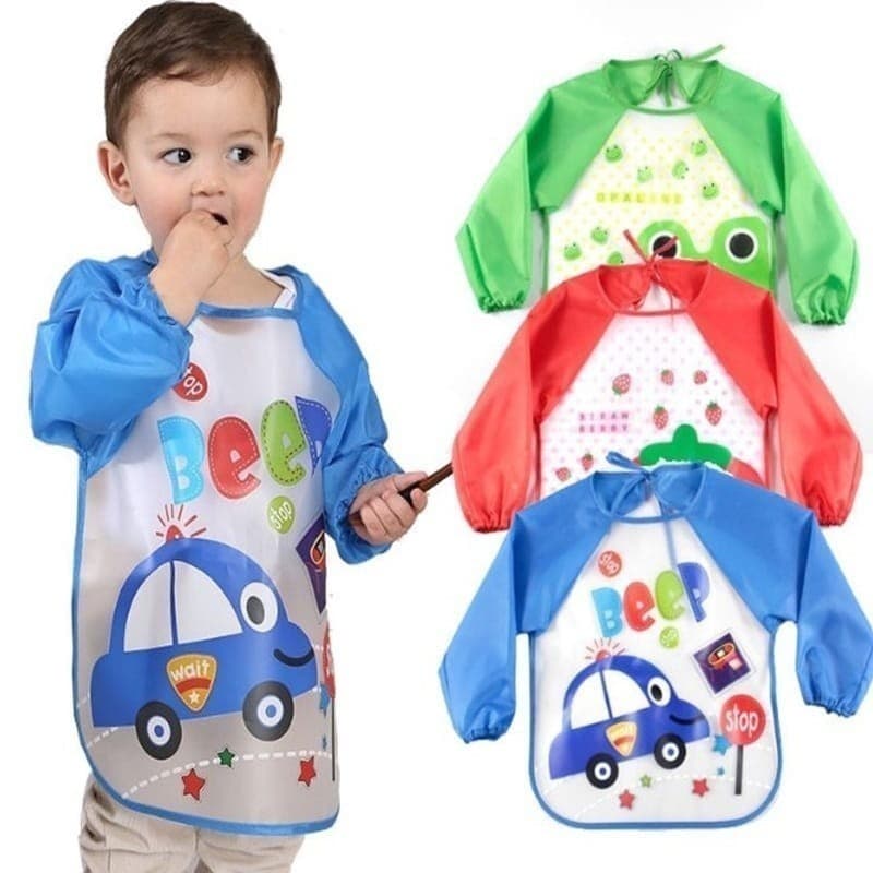 Babador de Plástico Avental Manga Longa Impermeável Atividades Infantil Alimentação  Bebe Criança Meninas e Meninos