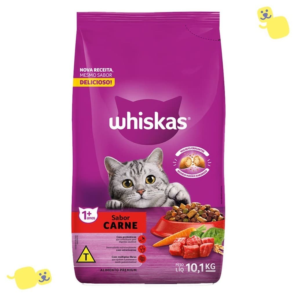 Ração Whiskas 10kg Ração para Gatos Adultos Ração Gato Whiskas Carne Saco de Ração para Gato