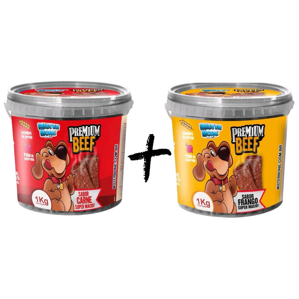 Kit 2 Bifinho 1 KG Petiscos Mr Bone Cães Cachorro Pet Premium - CARNE + FRANGO