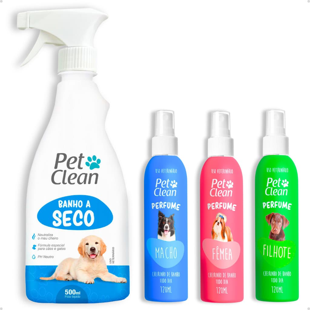 Kit Banho a Seco Spray Sem Enxágue 500 ml e Perfume Colônia Pet Shop 120 ml - Pet Clean