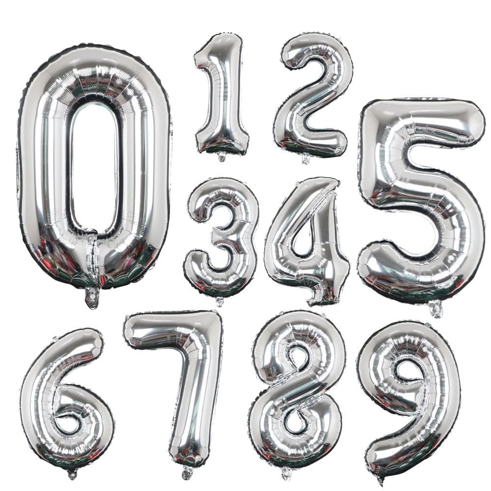 Kit 2 - Balão de Hélio Metalizado Decorativo Números de 0-9 Tamanho 18 Pol 40CM Prata