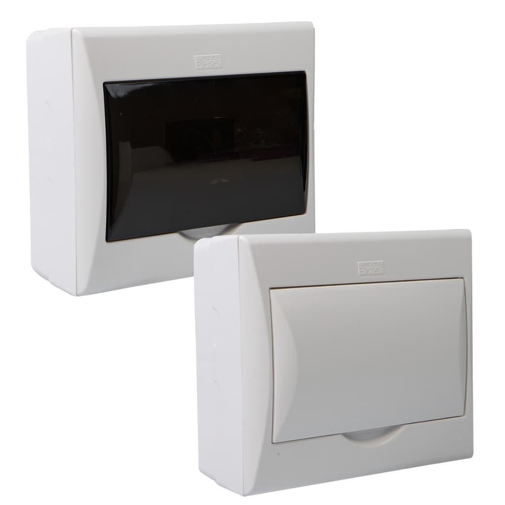 Quadro Distribuição 8 Disjuntores Sobrepor Caixa Disjuntor Branco Fumê Din Luz Elétrica Energia