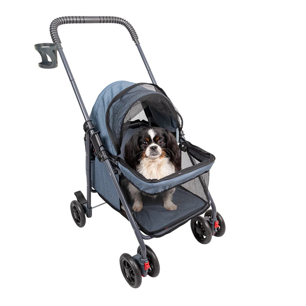 Carrinho de passeio pet para cães e gatos até 15kg com porta copo, 2 guias para pet de pequeno porte