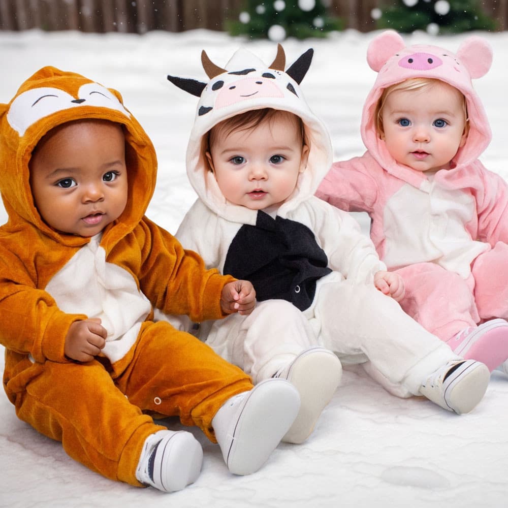 Macacão Plush Bebê com Capuz Bordado Quentinho e Macio até 12 Meses