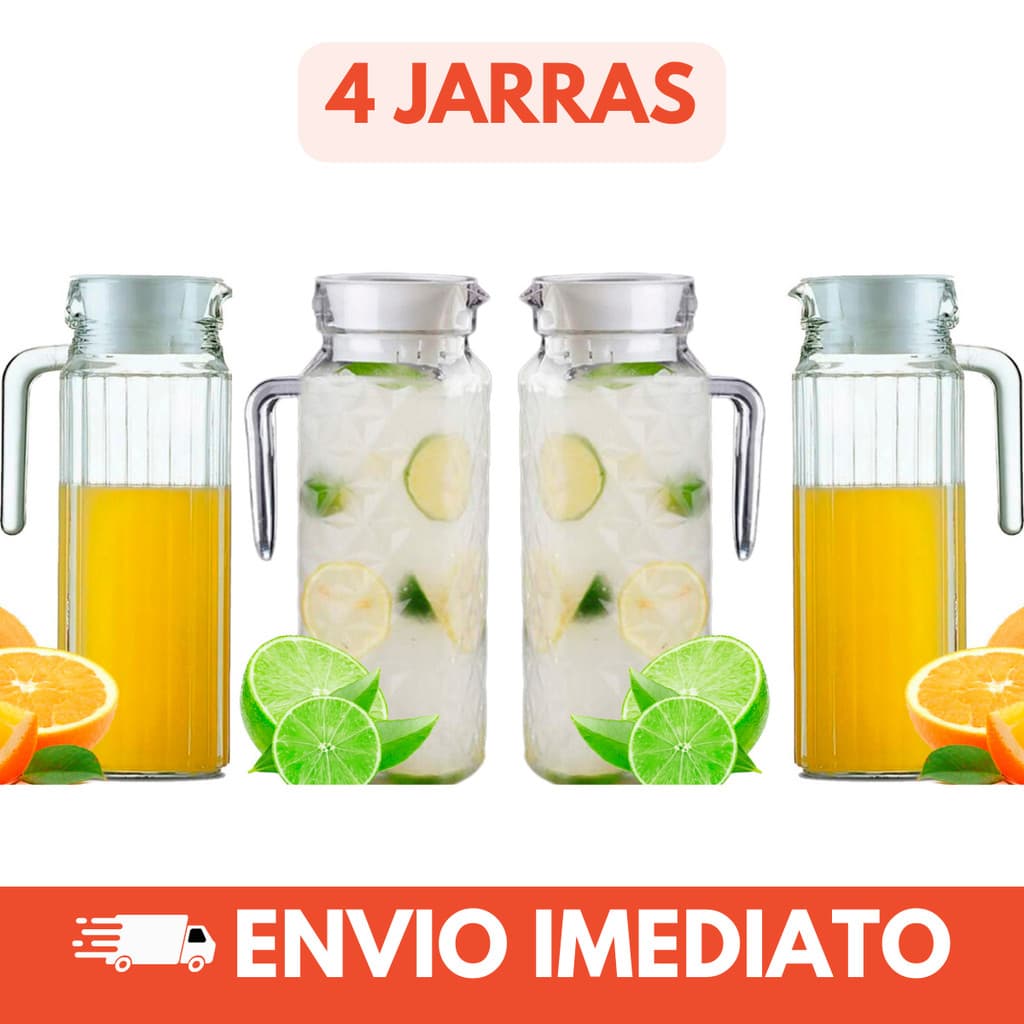 Jarra De Vidro Com Tampa Suco Água Chá 1 Litro 4 Unidades