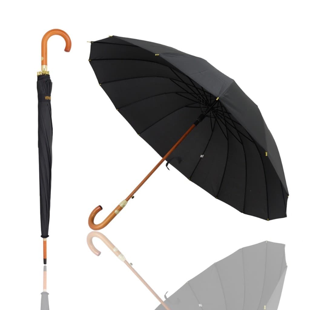 Guarda Chuva Portaria Grande Automático 16 Hastes Reforçado Cabo De Madeira