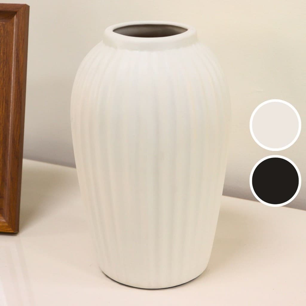 Vaso Canelado Em Cerâmica Grande - Decoração para sala, painel, rack, aparador