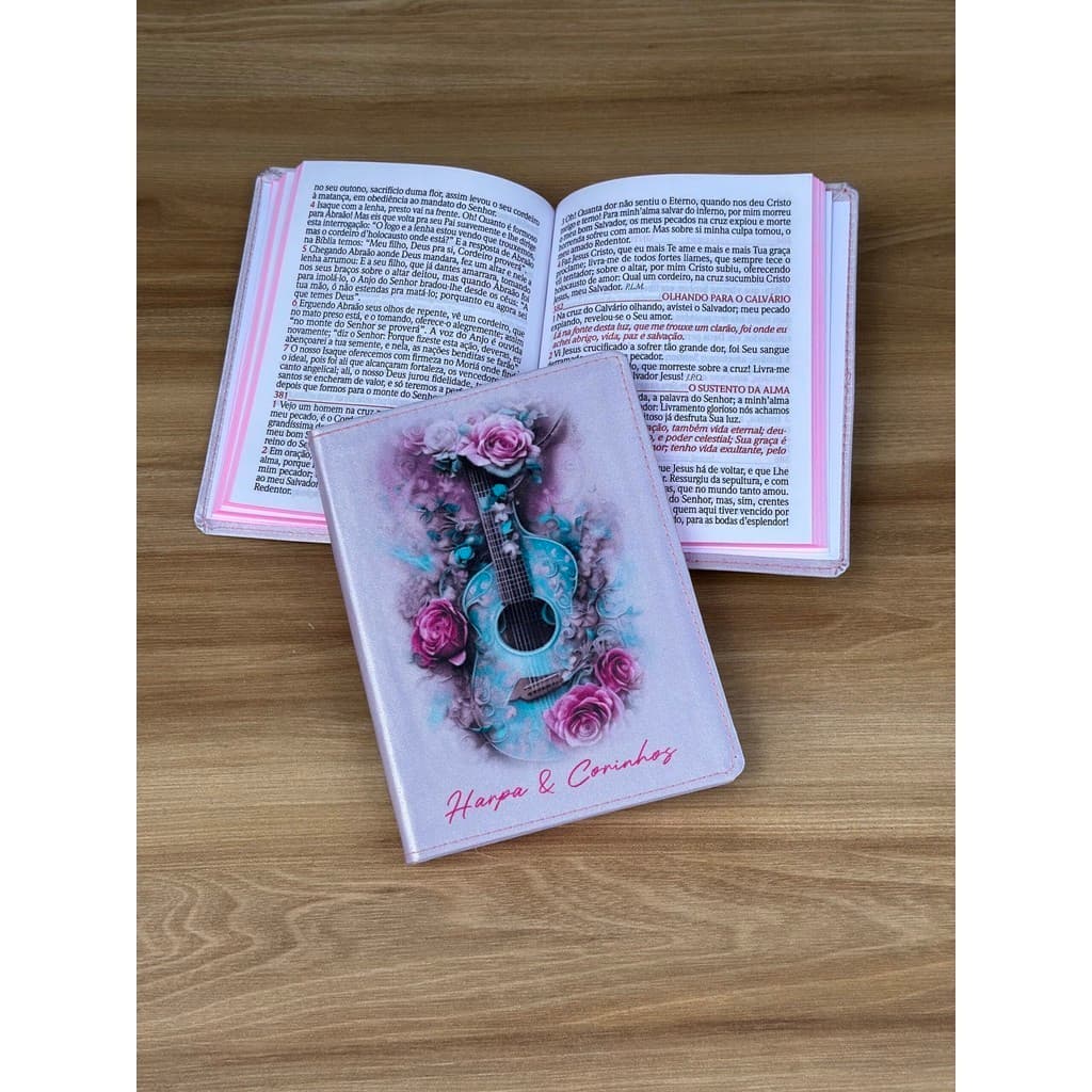 Harpa e Corinhos Violão Rosas Letra gigante com refrão em vermelho