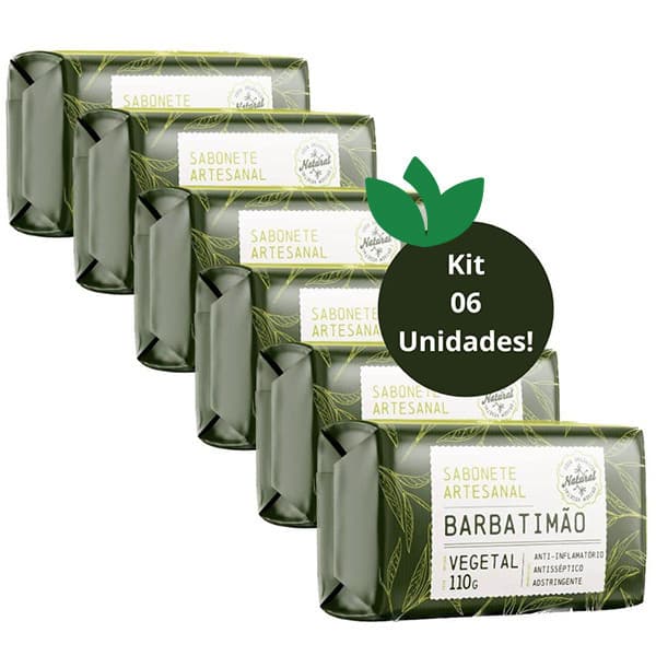 KIT 6 Unidades Sabonete BARBATIMÃO em Barra 110g Cheiro D´Ervas