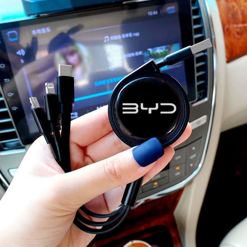 Cabo 3 em 1 Retrátil Tipo C USB Carregador Rápido Acessórios Para Carro BYD Dolphin Mini Han Song Tan Yuan Plus