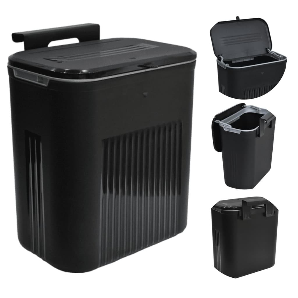 Lixeira Suspensa Preta 9 Litros C/ Suporte Adesivo e Alça