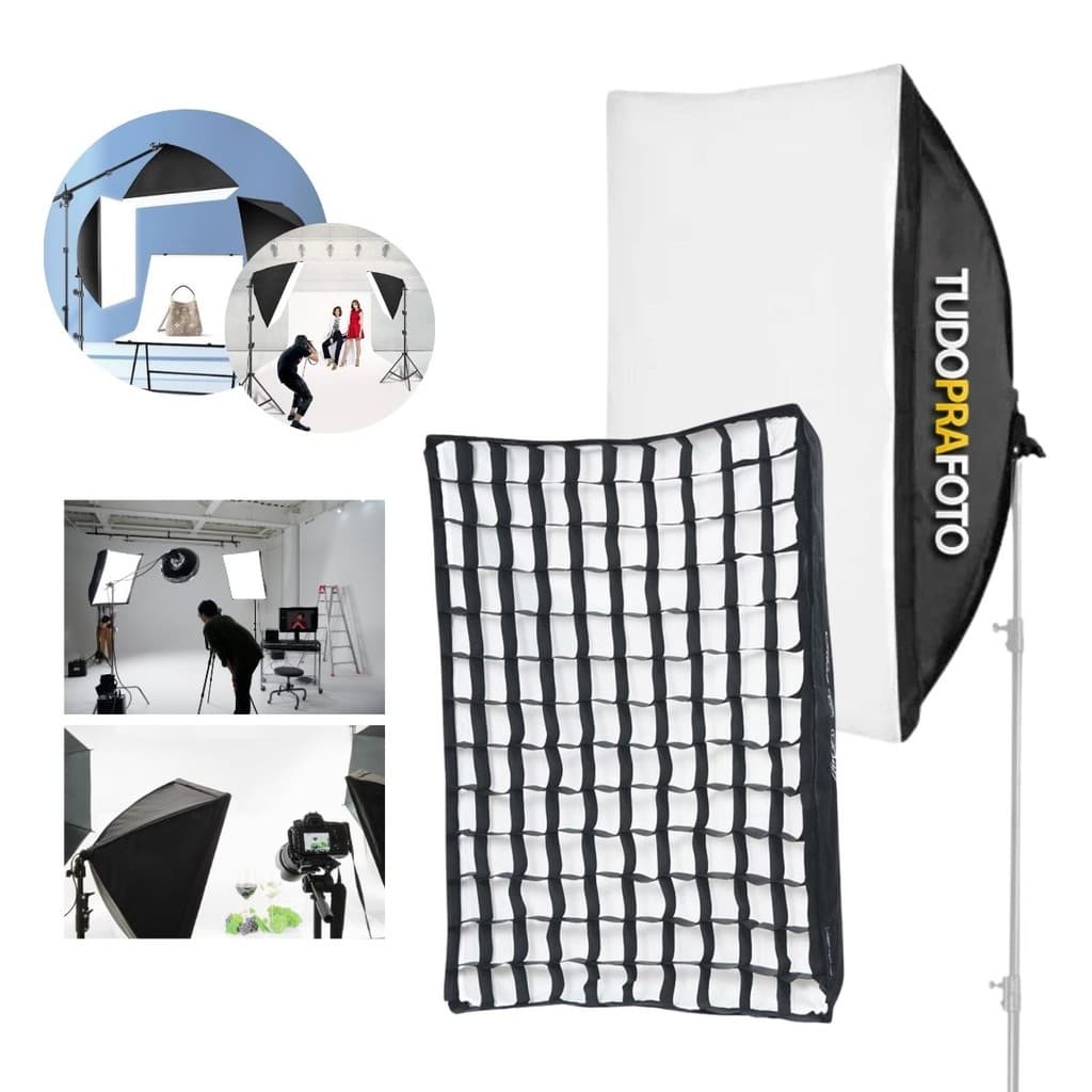 Softbox 50x70cm com Difusor e Grid TudoPraFoto para Fotos e Vídeos Soquete E27