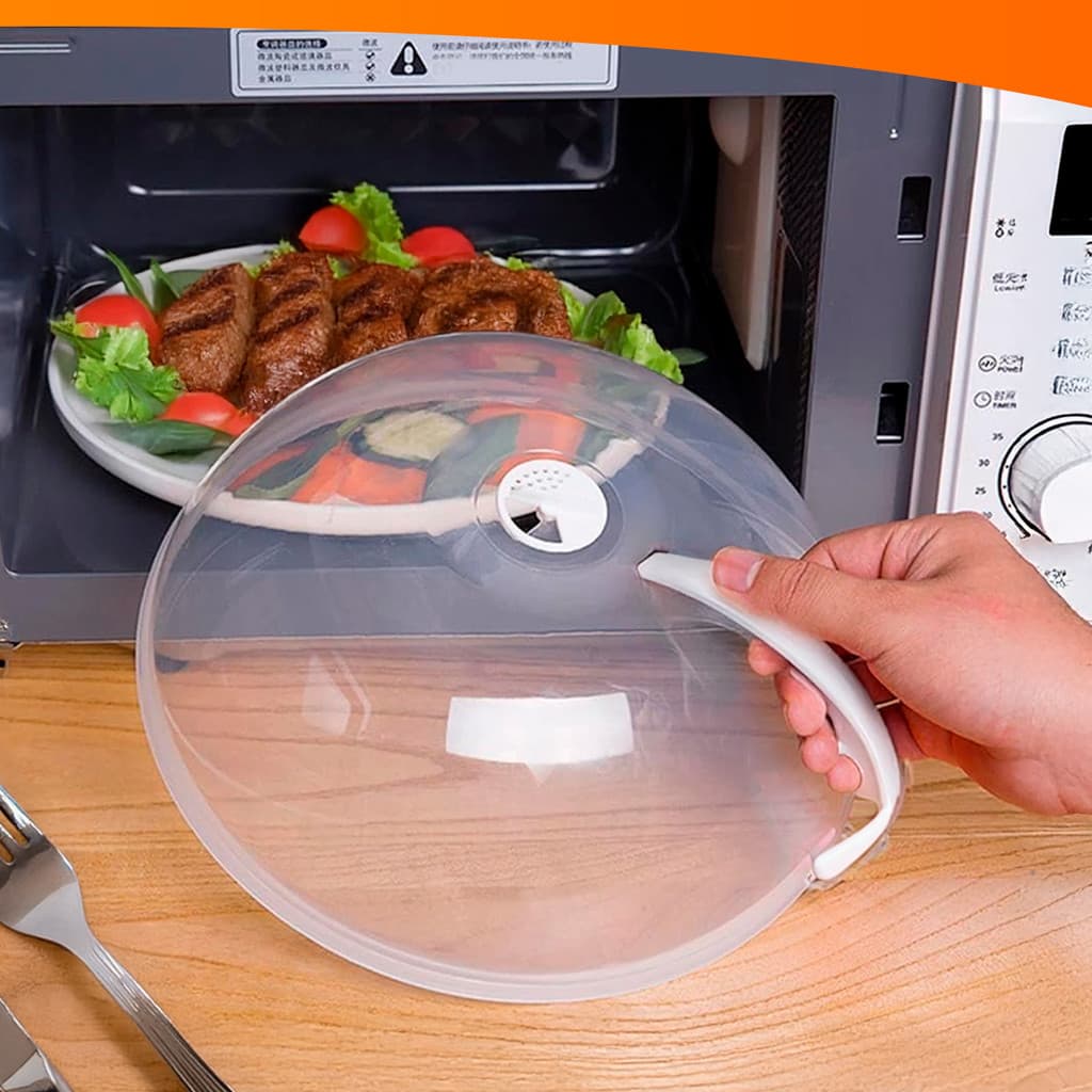 Tampa De Microondas Para Alimentos Diâmetro 9x25,5cm Com Válvula e Alça De Plastico