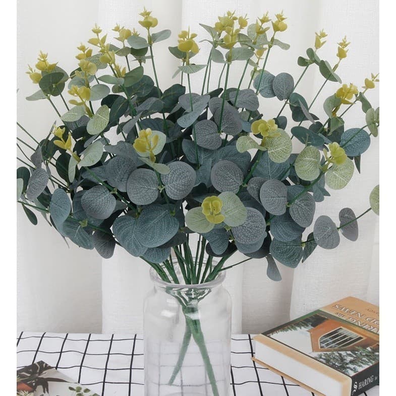 16 Cabeças de Eucalipto Folhas do Dinheiro Plantas Artificiais para Home Office e Jardim