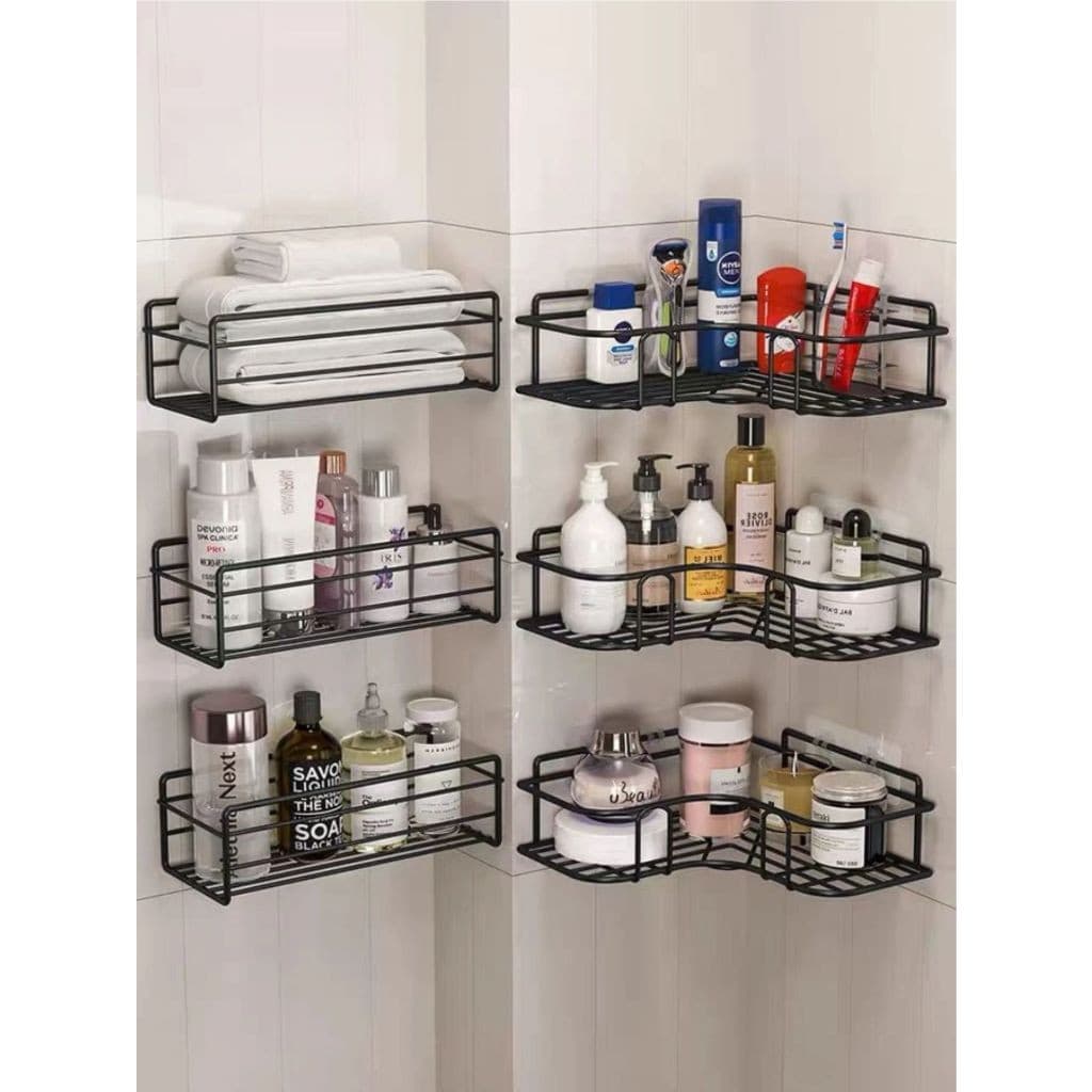 1/2/3 Prateleiras Suportes De Metal Com Alto Adesivos Para Parede Banheiro Cozinha Lavanderia Shampoo Top