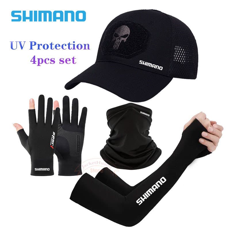 SHIMANO Conjunto De 4 Peças Chapéu De Pesca Esportiva Ao Ar Livre Luvas De Lenço Manga De Proteção UV Respirável Ciclismo