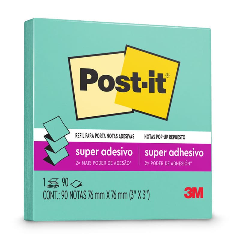 Bloco de notas super adesivas Post-it refil Aqua Splash 76x76mm 90 folhas 3M