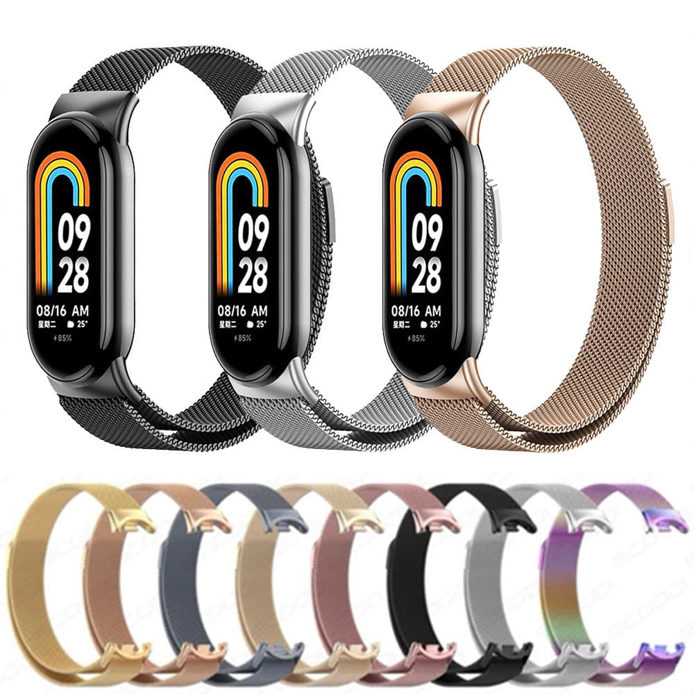 Pulseira para Mi Band 8 Magnética De Metal Milanês Para Mi Band 8 e 9 e 10 Bandas Pulseira Watchband