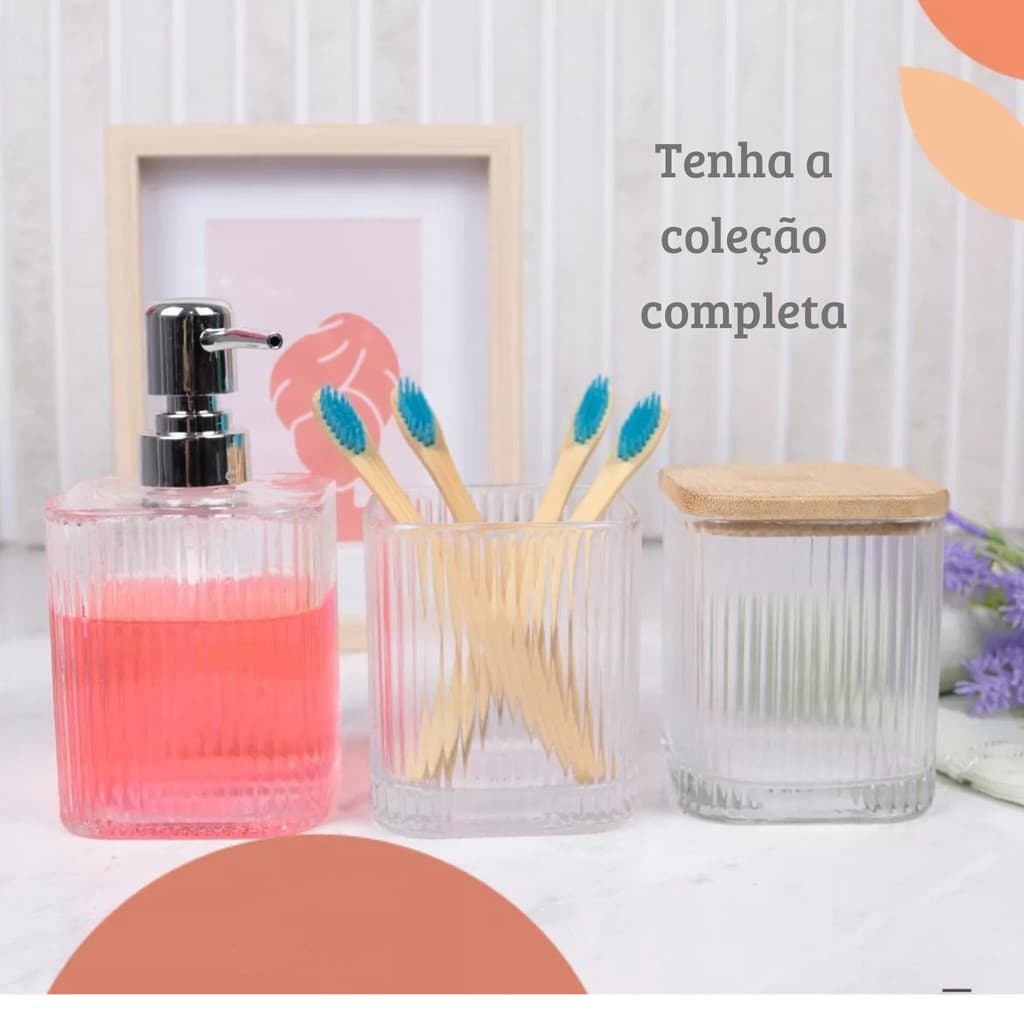 Porta Escova de Dente de Vidro Lines 8cm x 8cm x 9,5cm