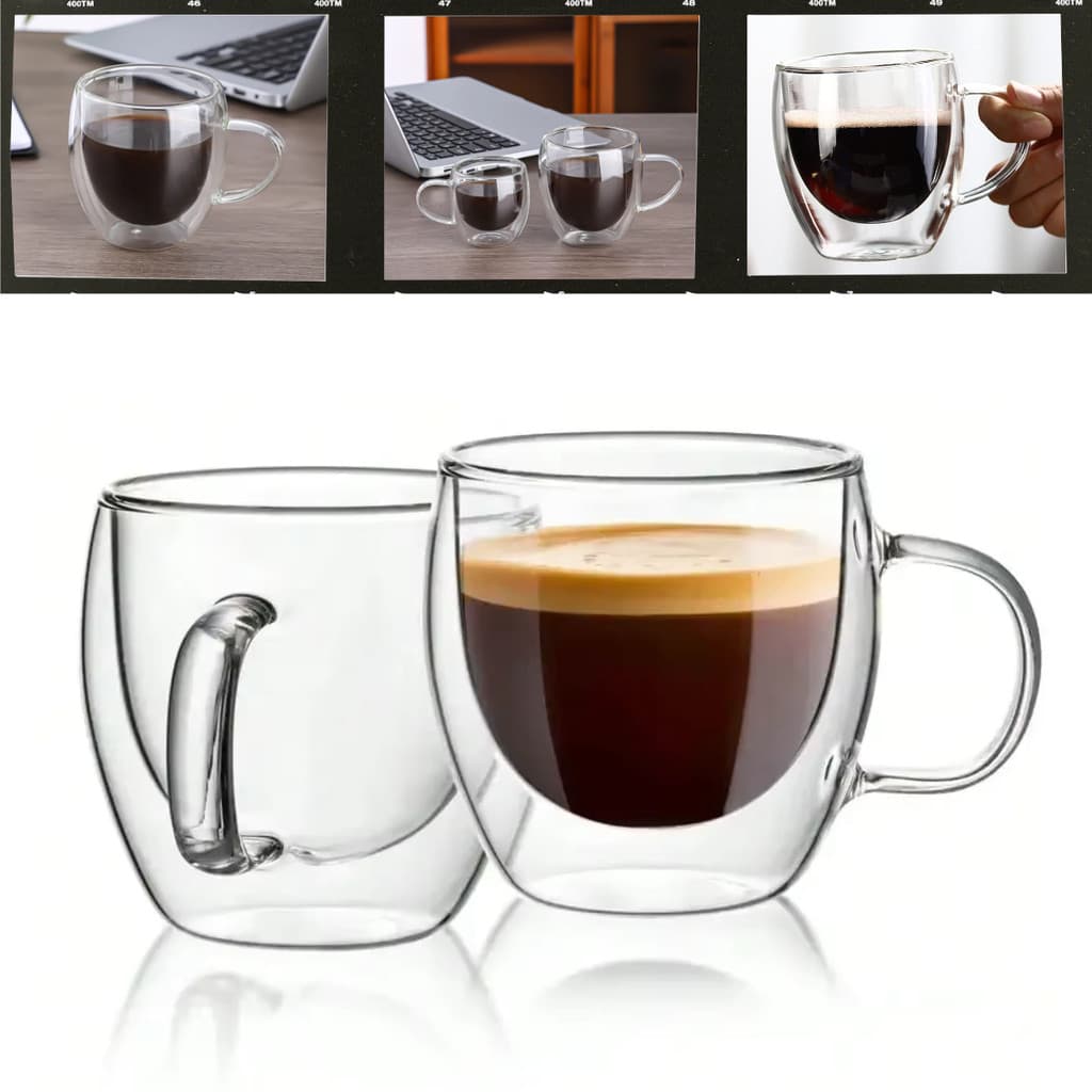Kit 1 até 4 Canecas de Vidro Borossilicato Xicara Parede Dupla 80 ml Café Chá Sofisticada Dolce Gusto