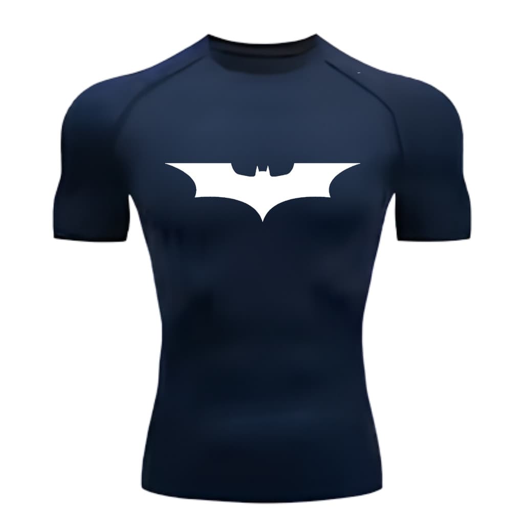Camisa Compressão Proteção Uv 50+ Estampada Tecido Gelado Segunda Pele Manga Curta Símbolo Batman Academia Rash Guard