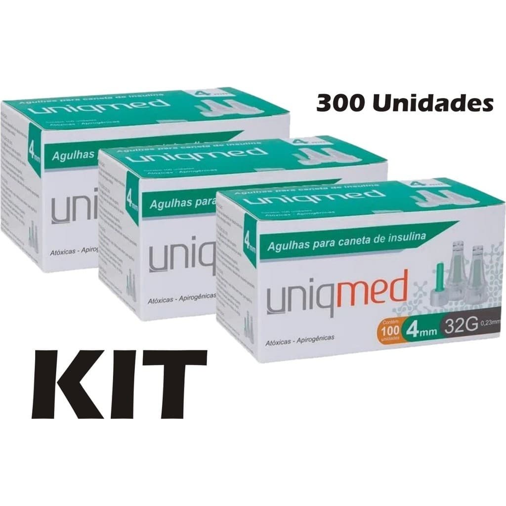 Kit Agulha P/caneta De Insulina 4mm 32g Com 300un - Uniqmed