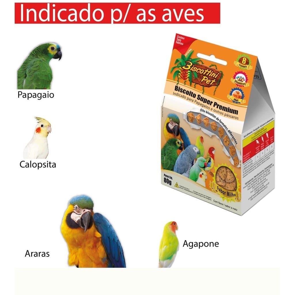 BISCOTTINI PET - BISCOITO INDICADO PARA  ARARAS PAPAGAIOS E OUTRAS AVES  COM 80 GR