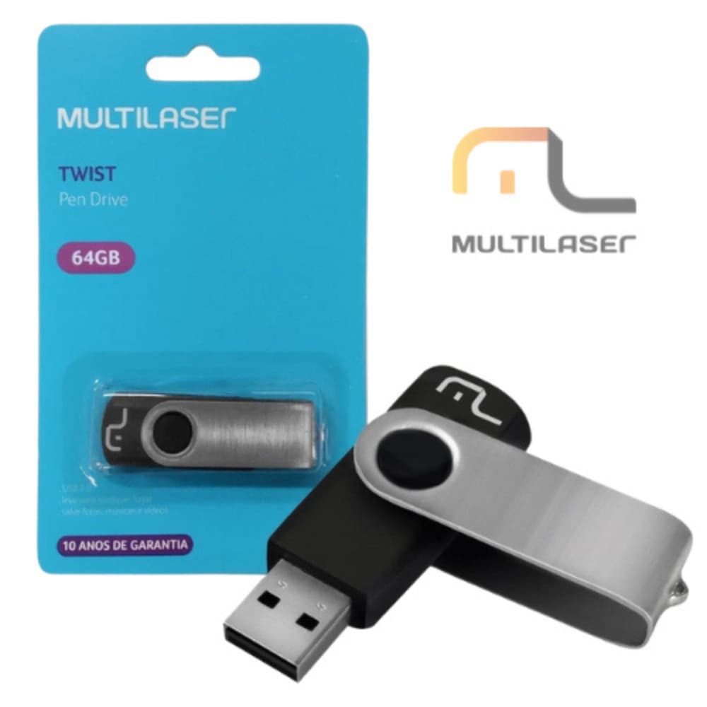 Pen Drive Twist Multilaser 64GB 32GB 16GB 8GB 4GB Original / Garantia de 10 Anos