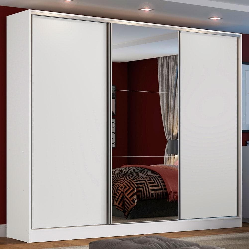 Guarda Roupa Casal 3 Portas de Correr com Espelho Branco 100% MDF Madesa Zurique