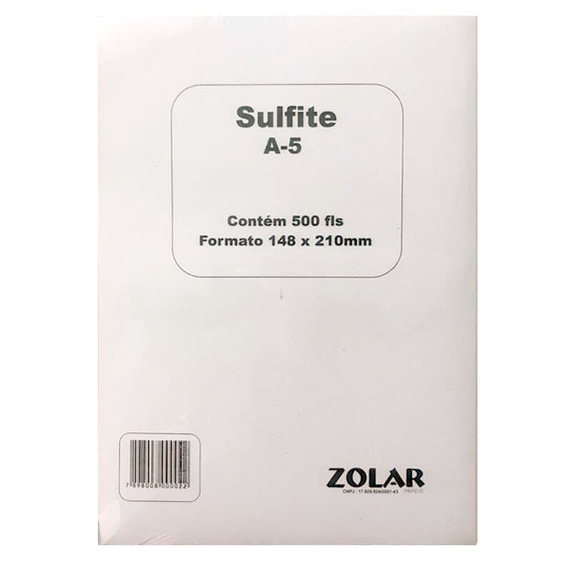 Papel sulfite A5 75g 210x148,5 com 500 folhas Zolar Papéis