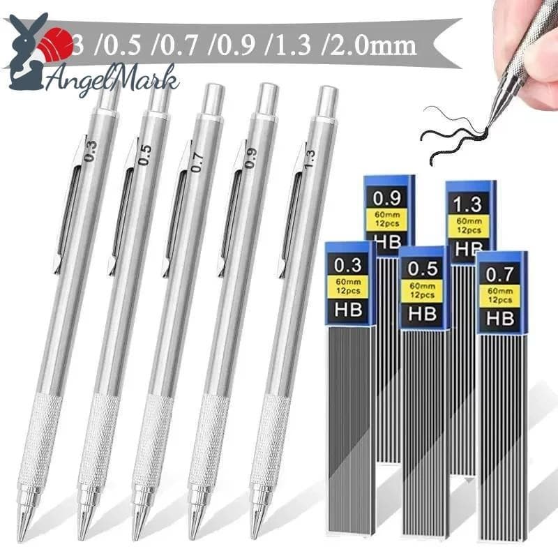 11 Pçs/Set Mecânico Lápis Leva 0.3/0.5/0.7/0.9/1.3/2.0mm Escola Escrita Arte Pintura Ferramentas Metal Papelaria Automát