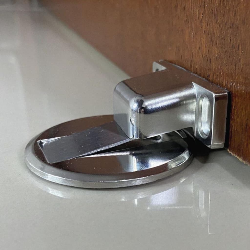 Trava Prendedor Batetor Fixador de Porta Magnético Adesivo Amortece Impacto Inox Cromado